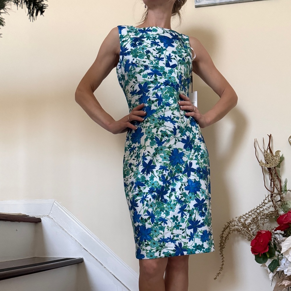 Calvin Klein Blue and Green Floral Midi Dress